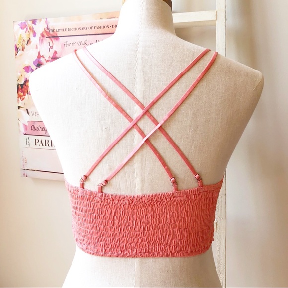 Floral Lace Eyelet Bralette in Coral Women’s Size Medium - Picture 8 of 11